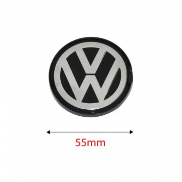 Cache Moyeux Centre Roue Ø55mm VW Logo Badge Embleme Noir Silver