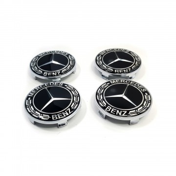 4x Cache Moyeux Centre Roue Mercedes classe A, B, C, E, S, SLK,AMG - Bleu  Silver